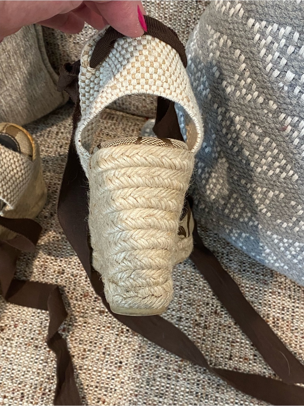 Coach Tan and Brown Signature Canvas Wedge Sandals with Ankle Wrap - Picture 8 of 14